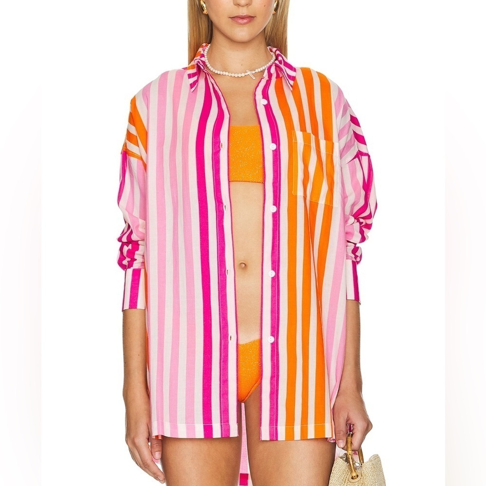 Beach Riot Alexa button down coverup Top in Sunset Stripes 37328